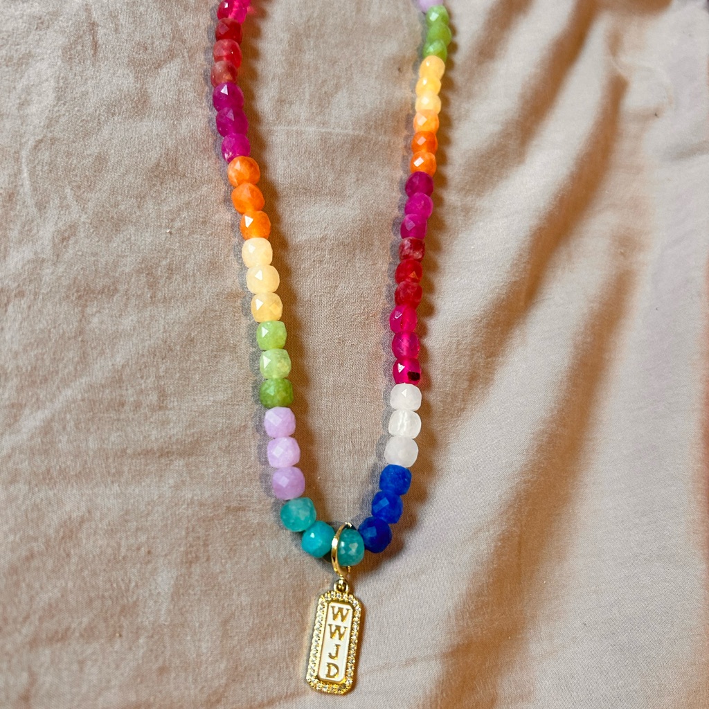 Treasure Jewels Multicolor Beaded Necklace With “Wwjd” Charm